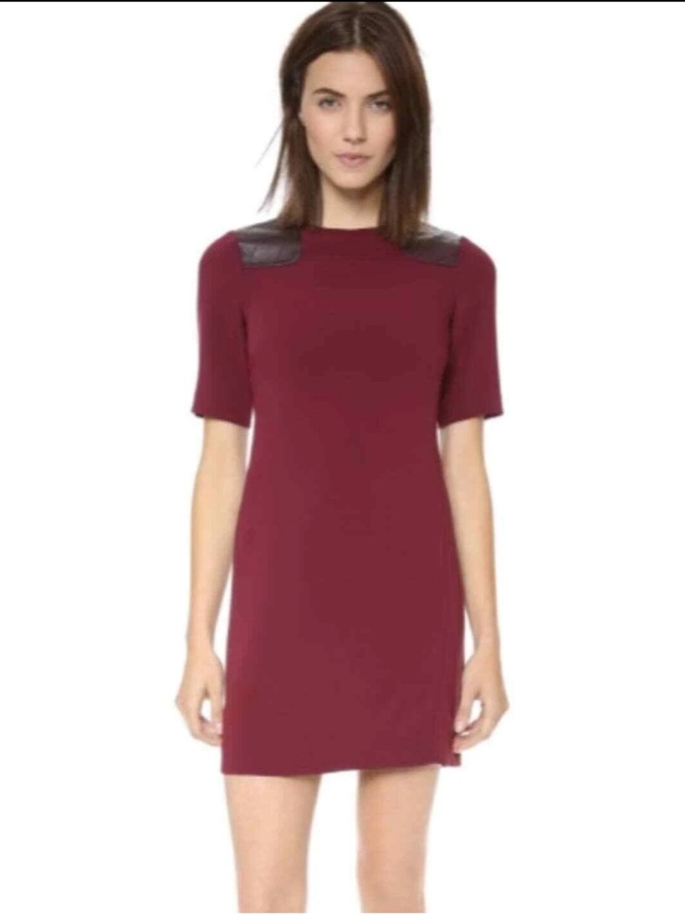$458 Marc Jacobs Burgundy Mini Dress with Leather Shoulder Panels XS EUC